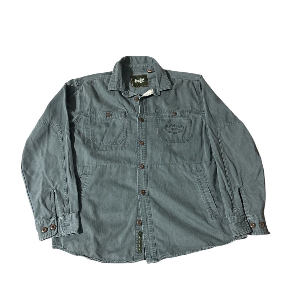 Howler Bros Trevail Workshirt Men Large Green Solid Canvas Hiking Gorpcore